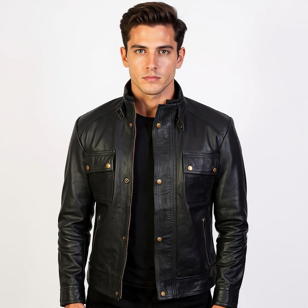 Men's Black Sheep Leather Field Jacket – Vanguard Edition, Rugged