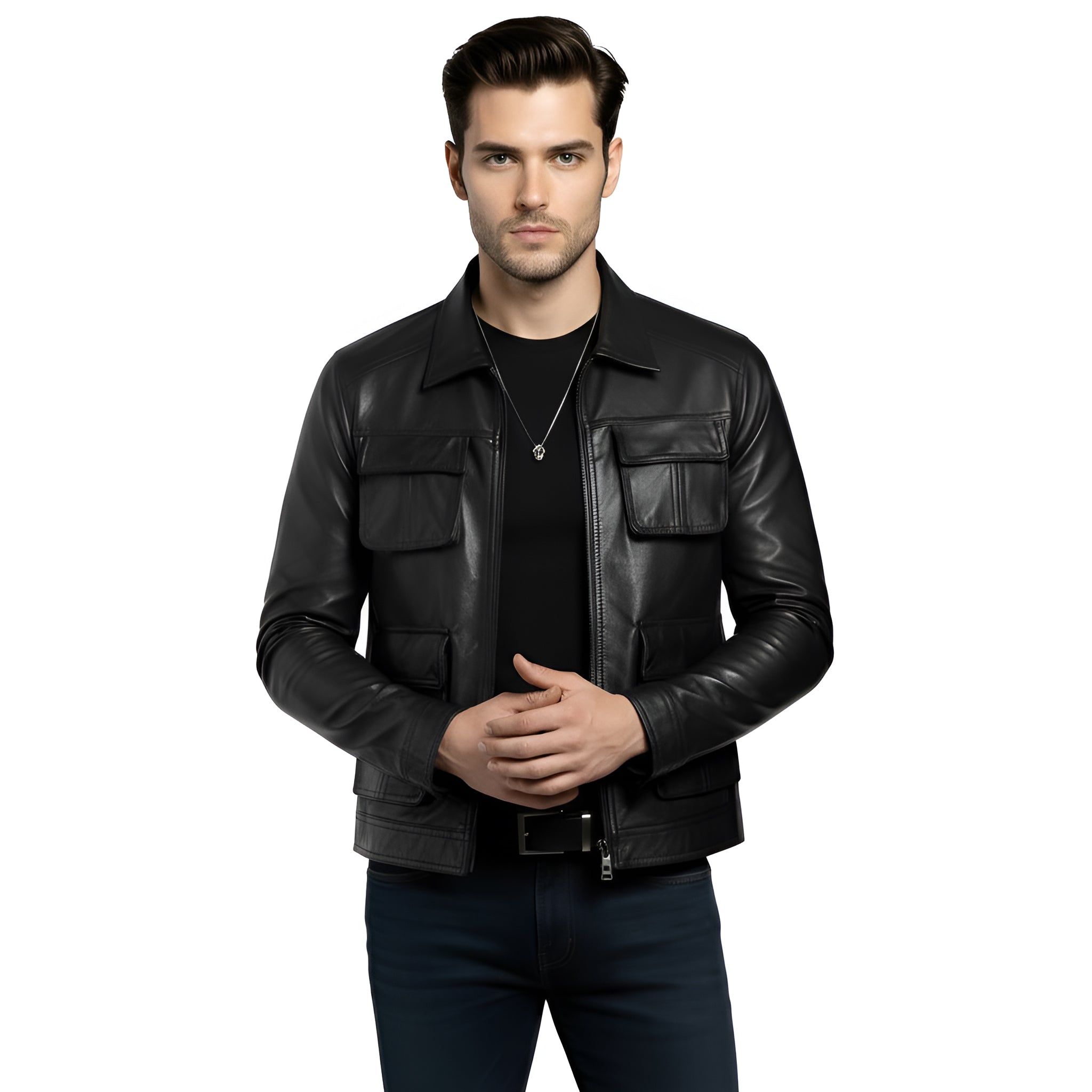 Men's Black Sheep Leather Jacket – Urban Ace Edition, Sleek