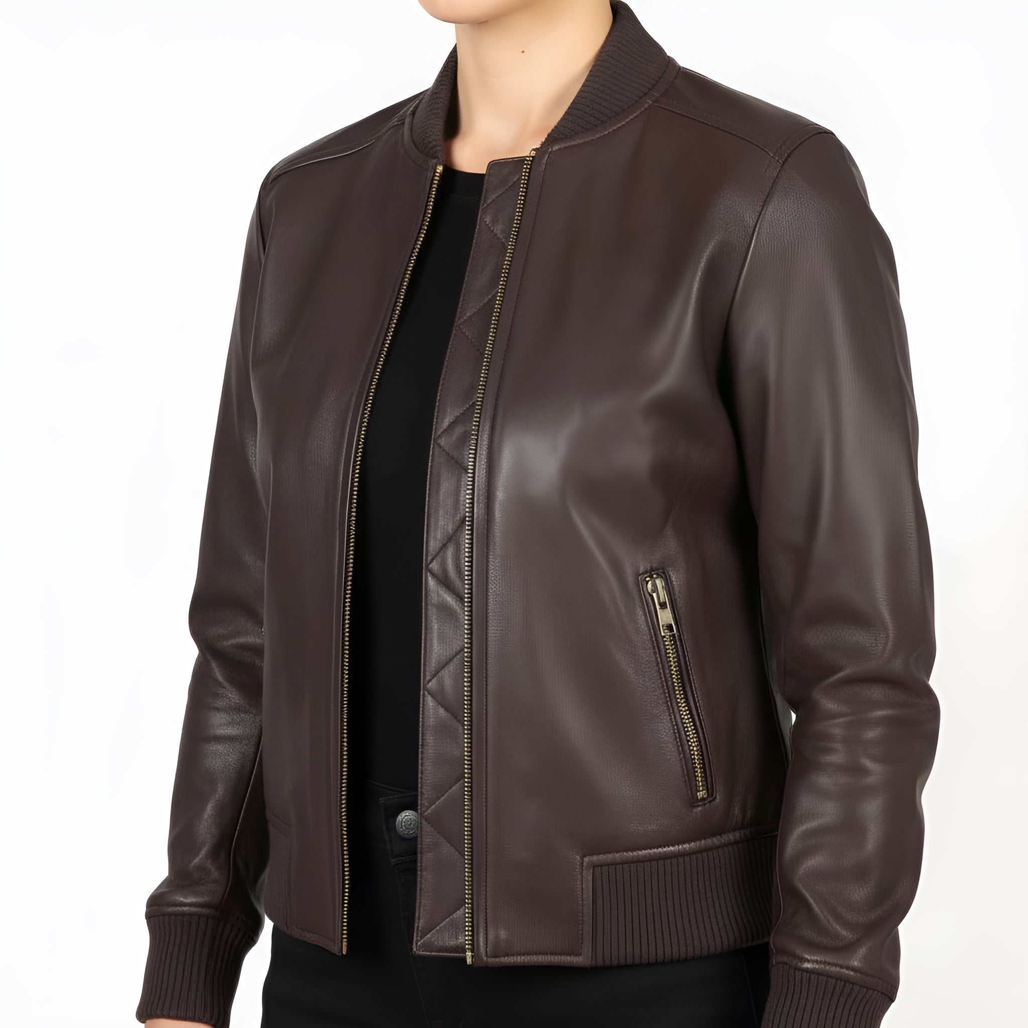 Brown leather jacket on a white background