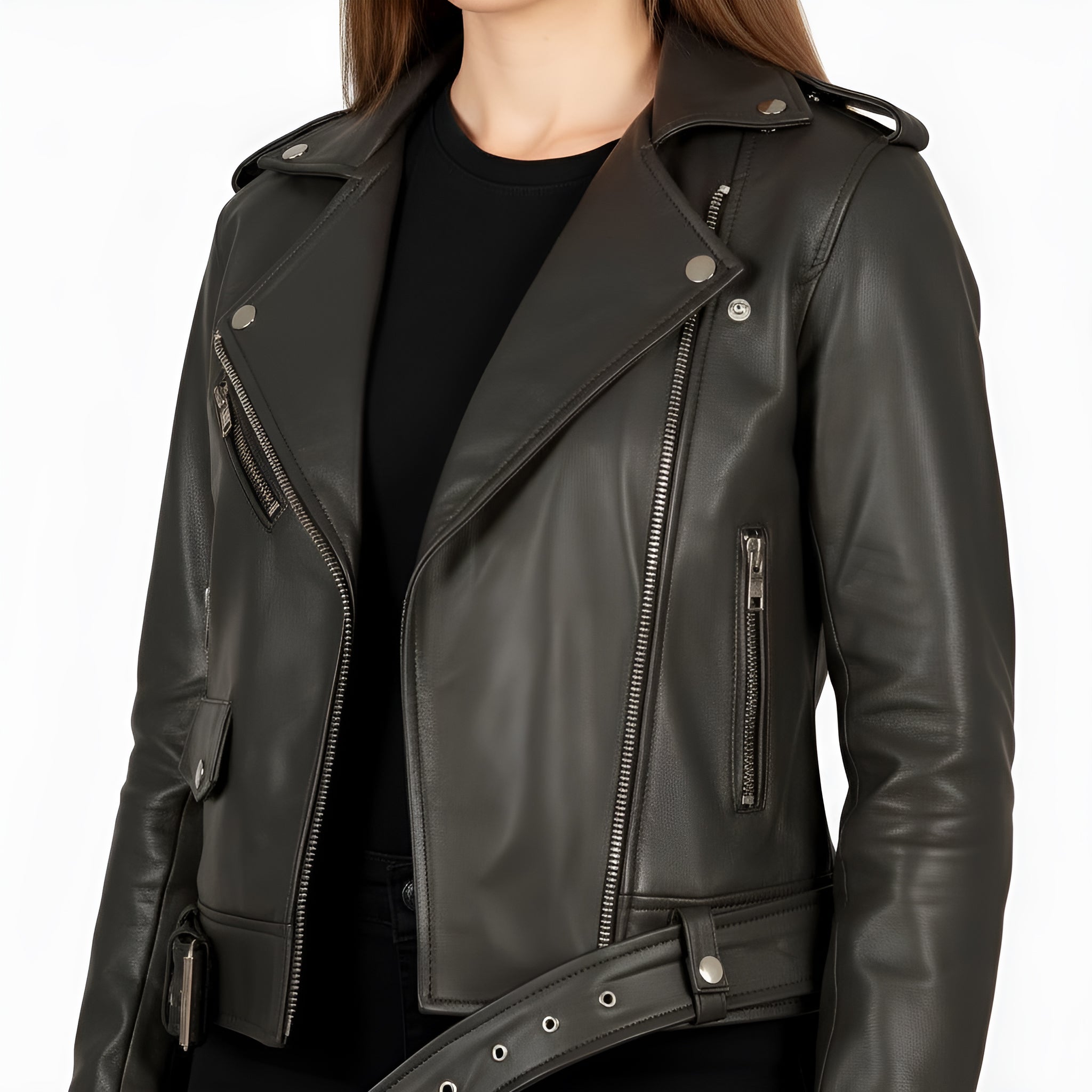 Women’s Graphite Grey Sheep Leather Moto Jacket – Rider Style, Lightweight, All-Season Premium Fit | Premium Urban Jacket