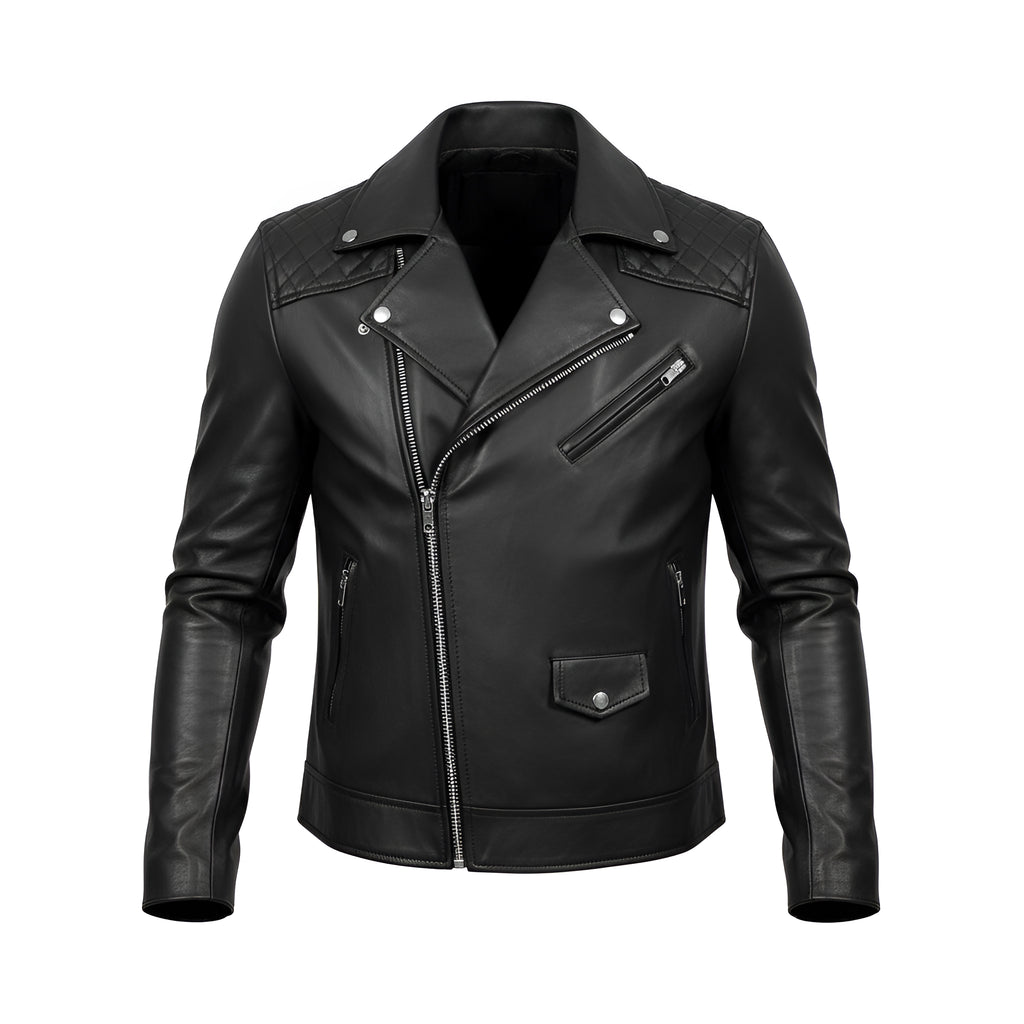 Black leather jacket on a white background