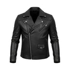 Black leather jacket on a white background