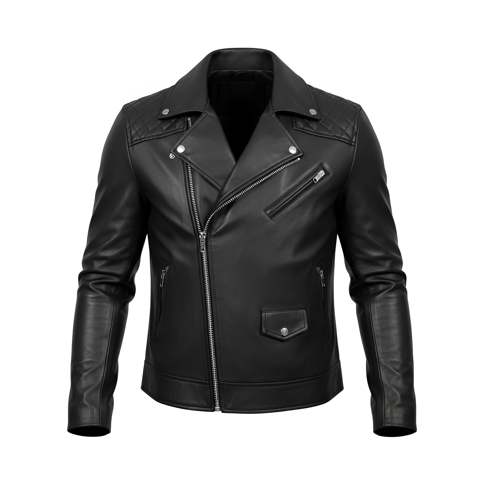 Black leather jacket on a white background